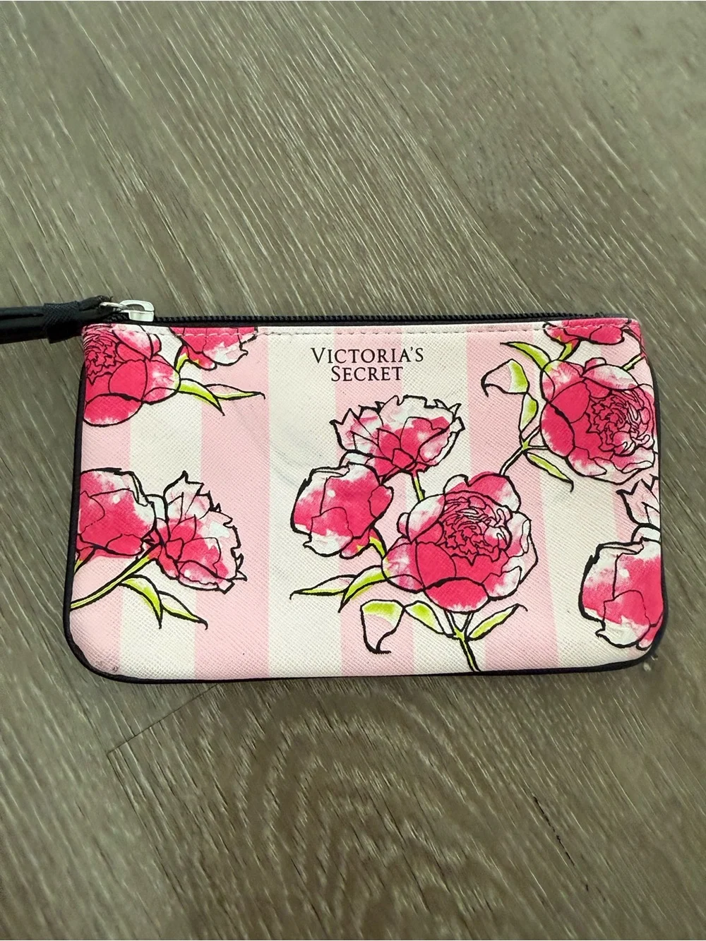Victoria's Secret Pink Floral Cosmetic Pouch with Rose Motif